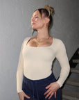 Flash Sales - Ribbed Square Neck Bodysuit - Long Sleeve - SUUKSESS