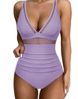Mesh One Pieces Bathing Suit-Swimwear-SUUKSESS-Lavender-S-SUUKSESS