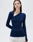 SUUKSESS Modal Cashmere Long Sleeve T Shirts for Women Ultralight Fall Fashion 2025 Trendy Asymmetric Neck Casual Tops-SUUKSESS-SUUKSESS