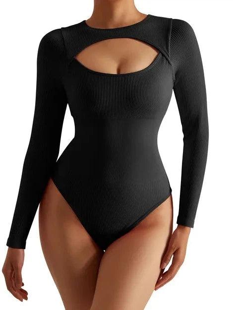 Ribbed Cutout Bodysuit - Long Sleeve