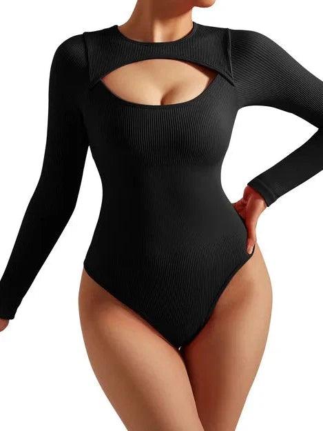 Ribbed Cutout Bodysuit - Long Sleeve