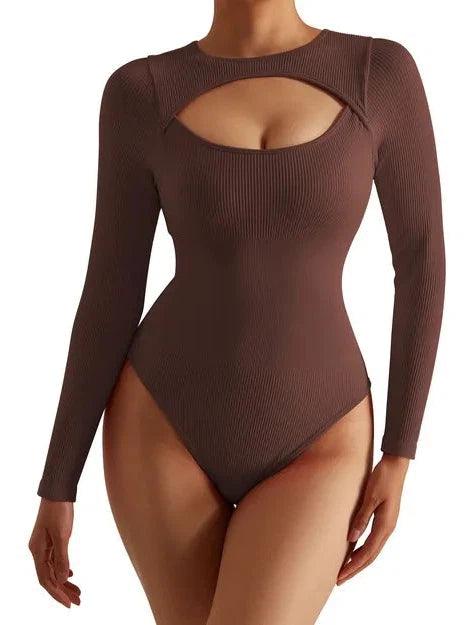 Ribbed Cutout Bodysuit - Long Sleeve