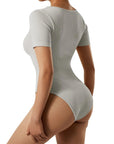 Ribbed Square Neck Bodysuit - Short Sleeve (U.S. ONLY)-SUUKSESS