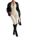 Ribbed Zip-Up Jumpsuit - Long Sleeve - SUUKSESS