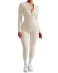 Ribbed Zip-Up Jumpsuit - Long Sleeve - SUUKSESS