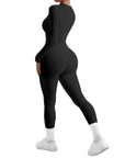 Ribbed Zip-Up Jumpsuit - Long Sleeve - SUUKSESS