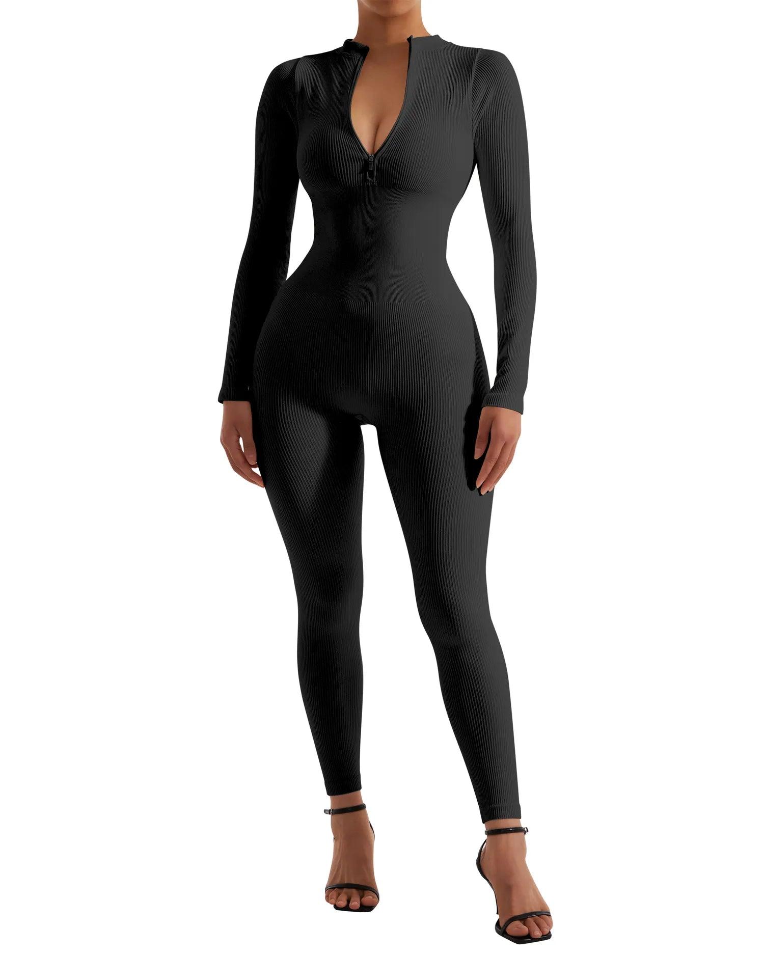 Black jumpsuit long sleeve tight cheap