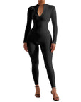 Ribbed Zip-Up Jumpsuit - Long Sleeve - SUUKSESS