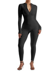 Ribbed Zip-Up Jumpsuit - Long Sleeve - SUUKSESS