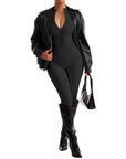 Ribbed Zip-Up Jumpsuit - Long Sleeve - SUUKSESS