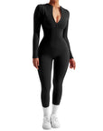 Ribbed Zip-Up Jumpsuit - Long Sleeve - SUUKSESS