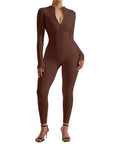 Ribbed Zip-Up Jumpsuit - Long Sleeve - SUUKSESS