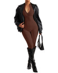 Ribbed Zip-Up Jumpsuit - Long Sleeve - SUUKSESS