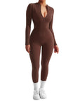 Ribbed Zip-Up Jumpsuit - Long Sleeve - SUUKSESS