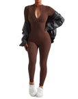 Ribbed Zip-Up Jumpsuit - Long Sleeve - SUUKSESS