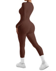 Ribbed Zip-Up Jumpsuit - Long Sleeve - SUUKSESS