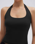 Padded Halter Backless Longline Workout Tank Tops-SUUKSESS-SUUKSESS