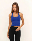 Padded Halter Backless Longline Workout Tank Tops-SUUKSESS-Blue-XS-SUUKSESS