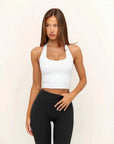 Padded Halter Backless Longline Workout Tank Tops-SUUKSESS-White-XS-SUUKSESS
