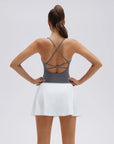 Open Back V Neck Padded Longline Workout Tank Tops-SUUKSESS-SUUKSESS
