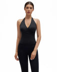 Halter Deep V Neck Wrap Workout Tank Tops-SUUKSESS-Black-XS-SUUKSESS
