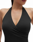 Halter Deep V Neck Wrap Workout Tank Tops-SUUKSESS-SUUKSESS
