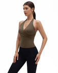 Halter Deep V Neck Wrap Workout Tank Tops-SUUKSESS-SUUKSESS