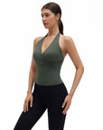 Halter Deep V Neck Wrap Workout Tank Tops-SUUKSESS-SUUKSESS