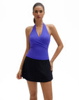 Halter Deep V Neck Wrap Workout Tank Tops-SUUKSESS-Blue-XS-SUUKSESS