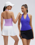 Halter Deep V Neck Wrap Workout Tank Tops-SUUKSESS-SUUKSESS