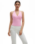 Halter Deep V Neck Wrap Workout Tank Tops-SUUKSESS-Pink-XS-SUUKSESS