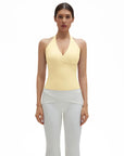 Halter Deep V Neck Wrap Workout Tank Tops-SUUKSESS-Yellow-XS-SUUKSESS