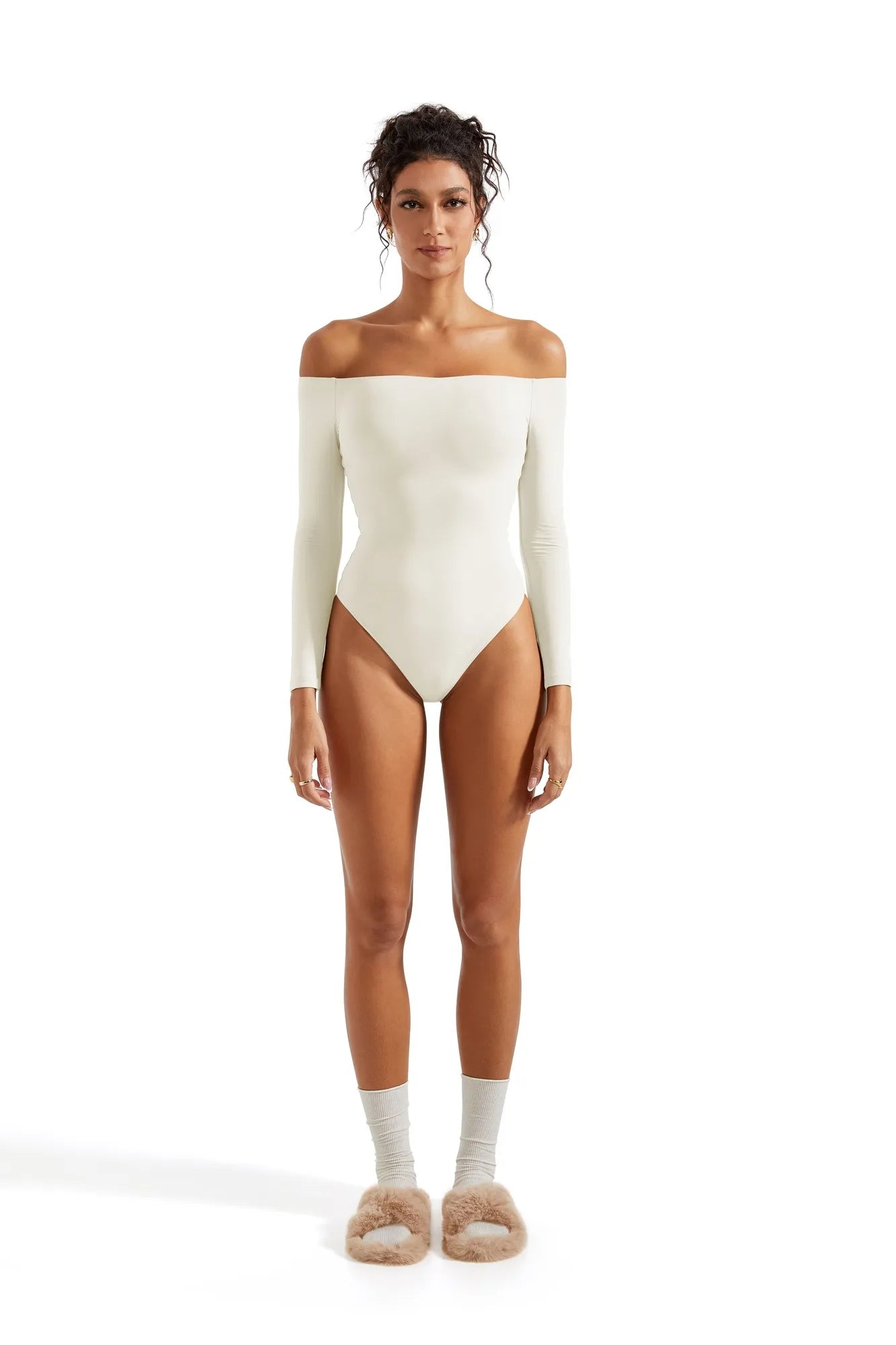 Off the Shoulder Long Sleeve Bodysuit-Clothing-SUUKSESS-White-S-SUUKSESS