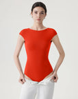 Backless Y2k Double Lined Bodysuit - Short Sleeve-SUUKSESS-Red-XS-SUUKSESS