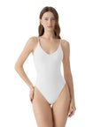 Padded V Neck Thong Bodysuit-SUUKSESS-White-XS-SUUKSESS