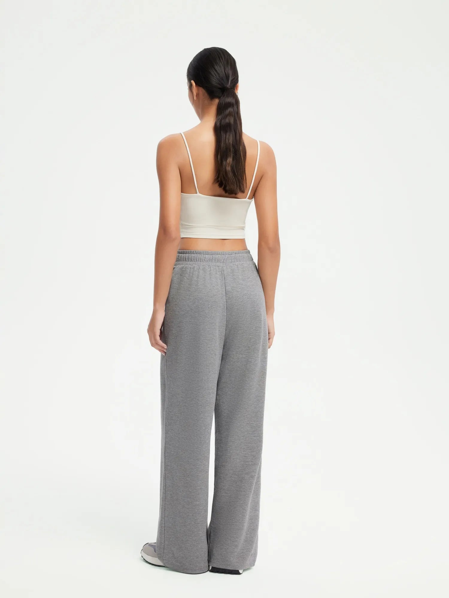 SUUKSESS Women Wide Leg Work Pants High Waisted Drawstring Waffle Knit Trousers-SUUKSESS-SUUKSESS