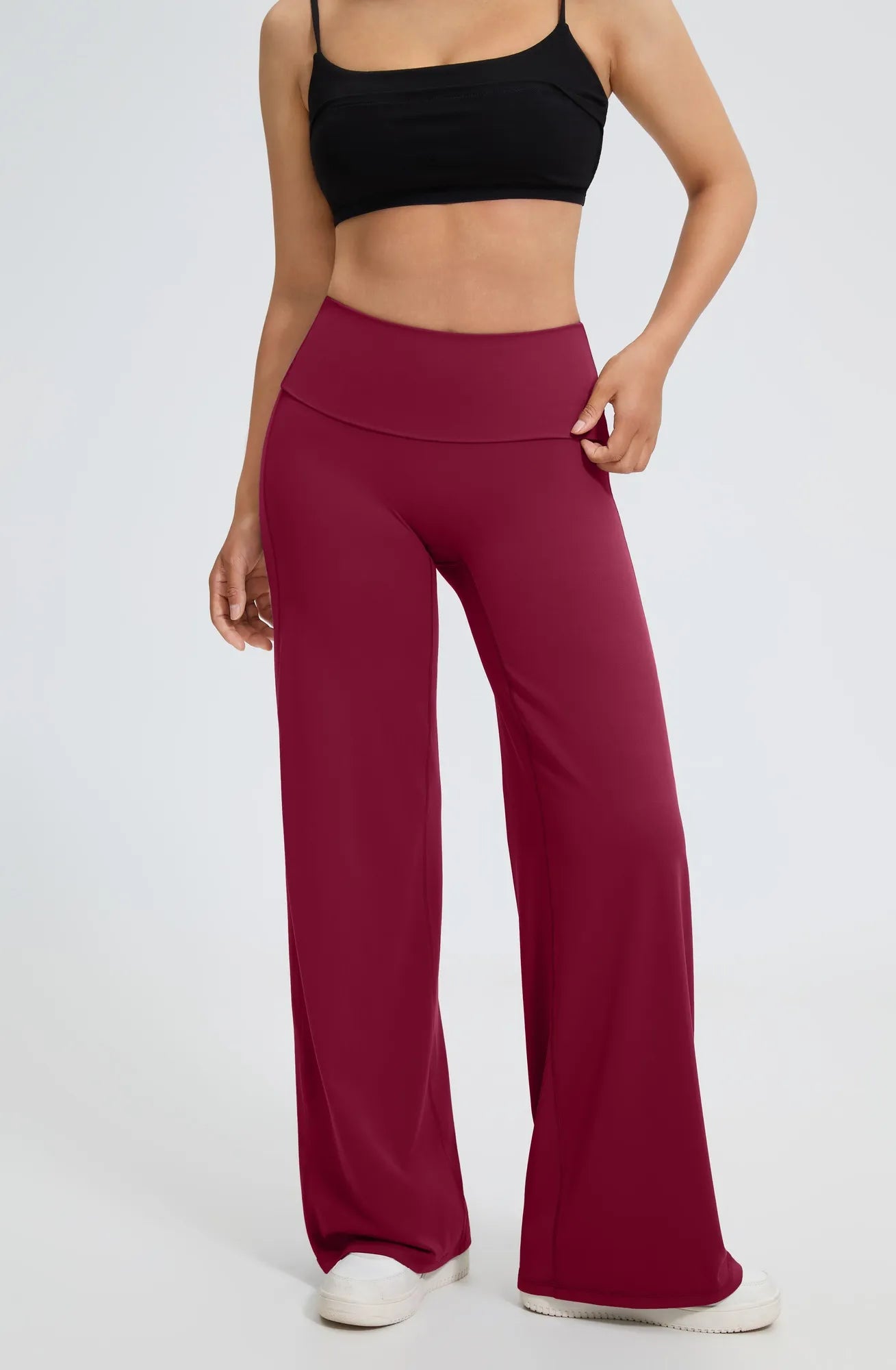 SUUKSESS Women Wide Leg Yoga Pants High Waisted Tummy Control Workout Leggings-SUUKSESS-Red-XS-SUUKSESS