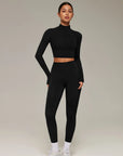 Mock Neck Crop Top Workout Set