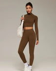 Mock Neck Crop Top Workout Set