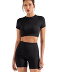 Seamless Crop Top Workout Set-SUUKSESS-Black、-XS-SUUKSESS
