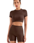 Seamless Crop Top Workout Set-SUUKSESS-Brown-XS-SUUKSESS