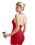 Ribbed Halter Backless Workout Set