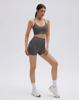 SUUKSESS Women Seamless 2 Piece Workout Sets Criss Cross Sports Bra High Waist Booty Shorts-SUUKSESS-Grey-XS-SUUKSESS