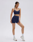 SUUKSESS Women Seamless 2 Piece Workout Sets Criss Cross Sports Bra High Waist Booty Shorts-SUUKSESS-Navy-XS-SUUKSESS