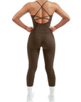 SUUKSESS Women 2 Piece Workout Sets Booty Leggings with Pockets Padded Tank Tops-SUUKSESS-Brown-XS-SUUKSESS