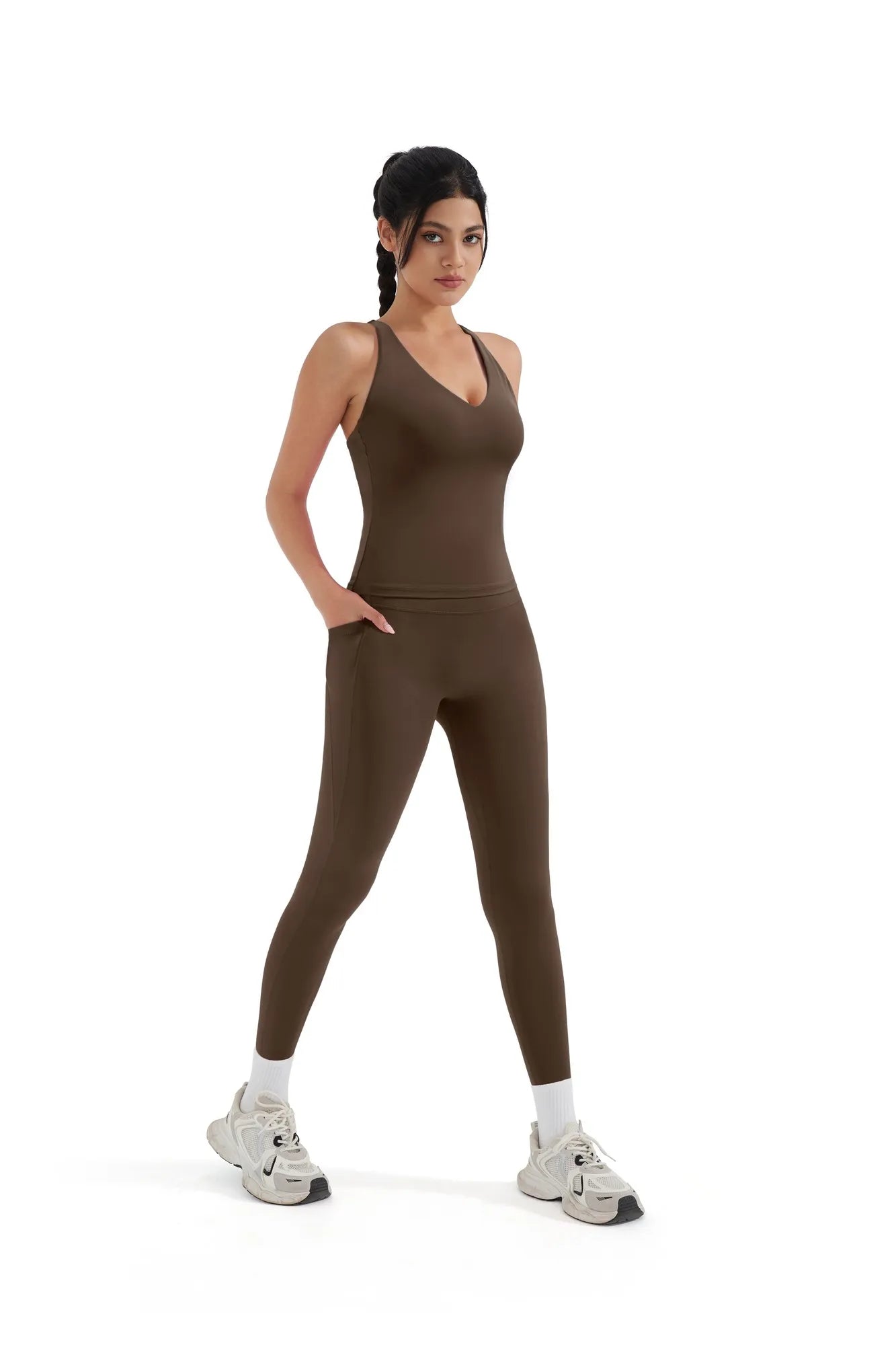 SUUKSESS Women 2 Piece Workout Sets Booty Leggings with Pockets Padded Tank Tops-SUUKSESS-SUUKSESS