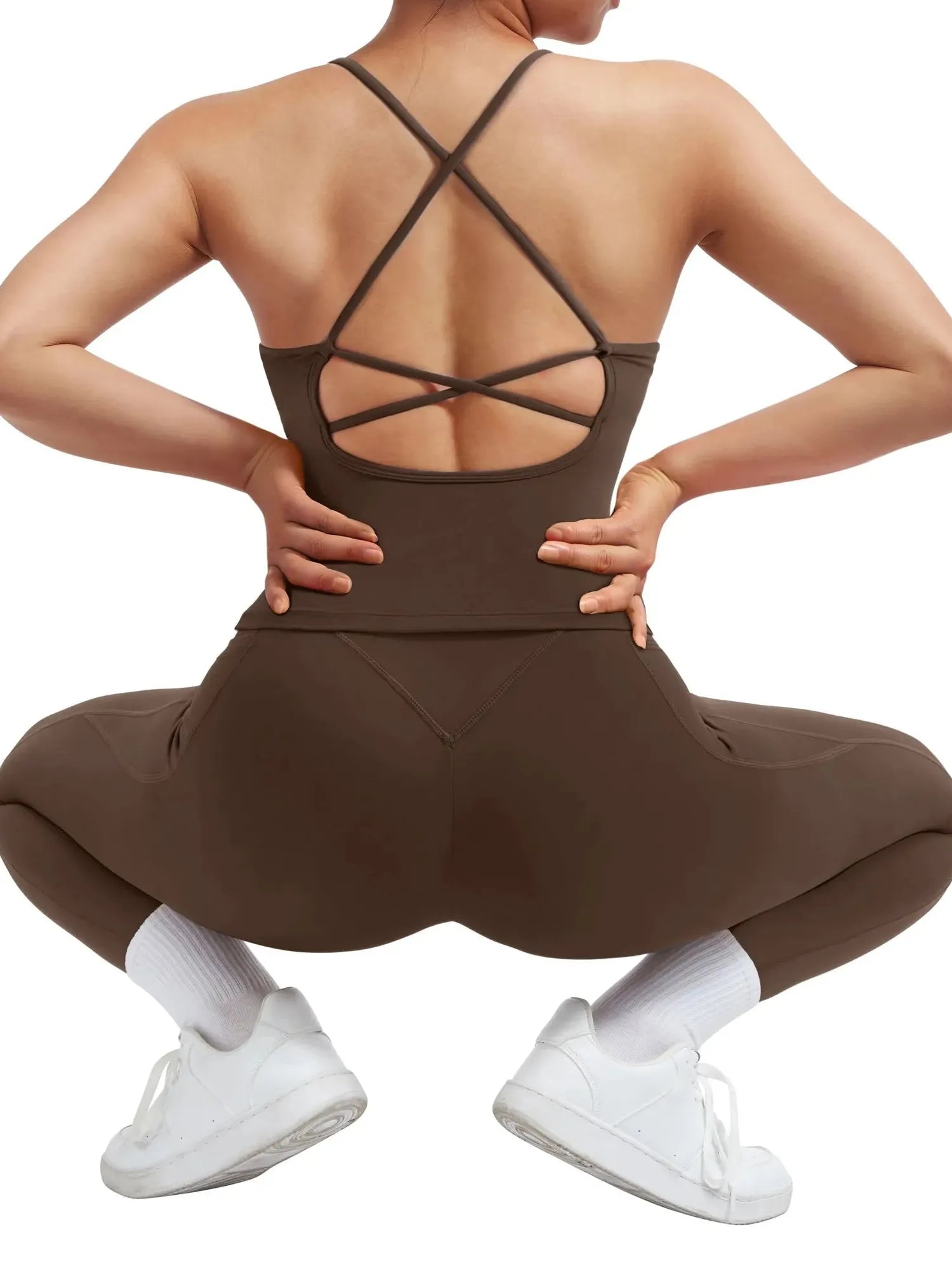 SUUKSESS Women 2 Piece Workout Sets Booty Leggings with Pockets Padded Tank Tops-SUUKSESS-SUUKSESS