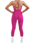 SUUKSESS Women 2 Piece Workout Sets Booty Leggings with Pockets Padded Tank Tops-SUUKSESS-Deep Pink-XS-SUUKSESS