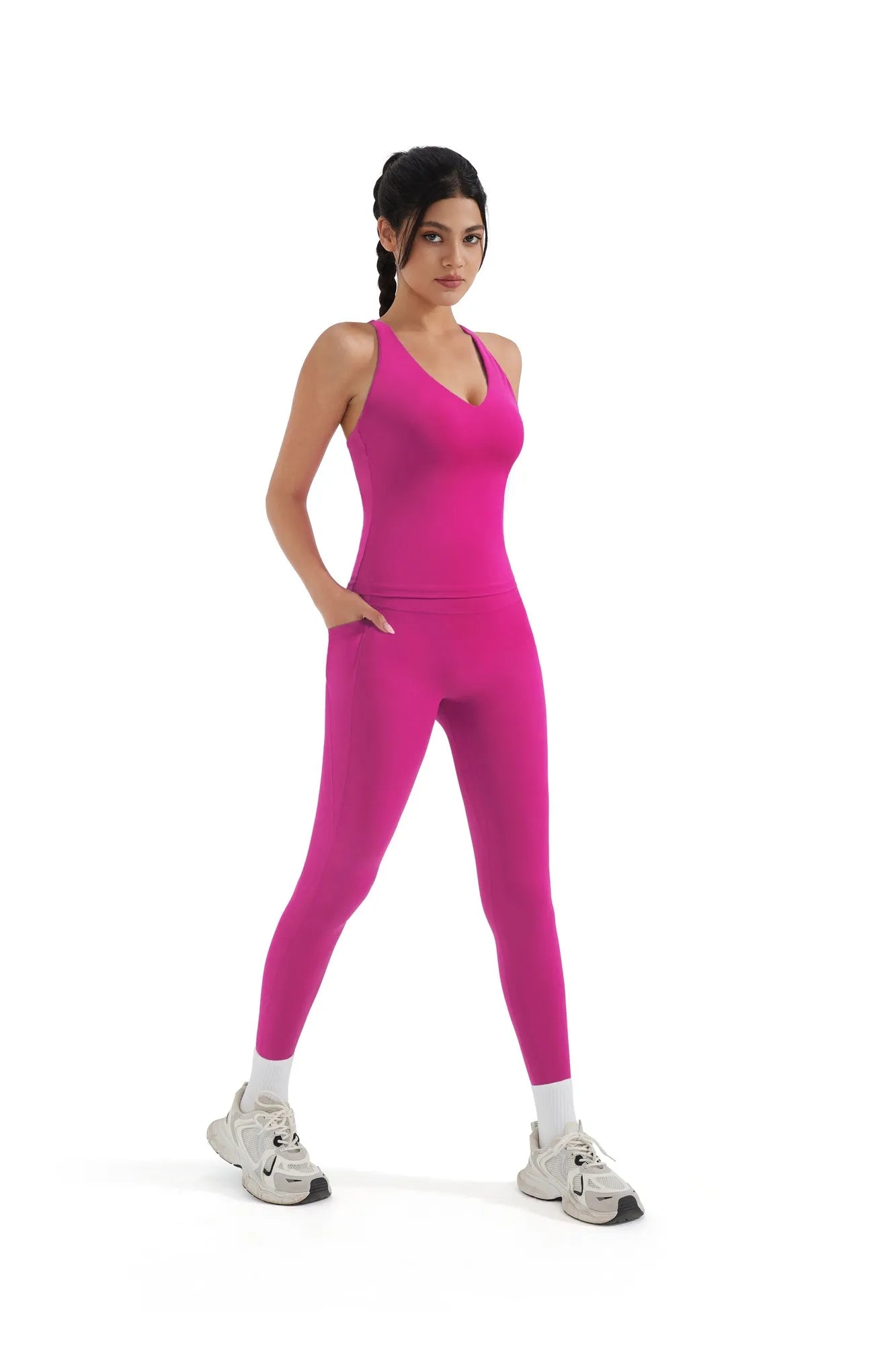 SUUKSESS Women 2 Piece Workout Sets Booty Leggings with Pockets Padded Tank Tops-SUUKSESS-SUUKSESS