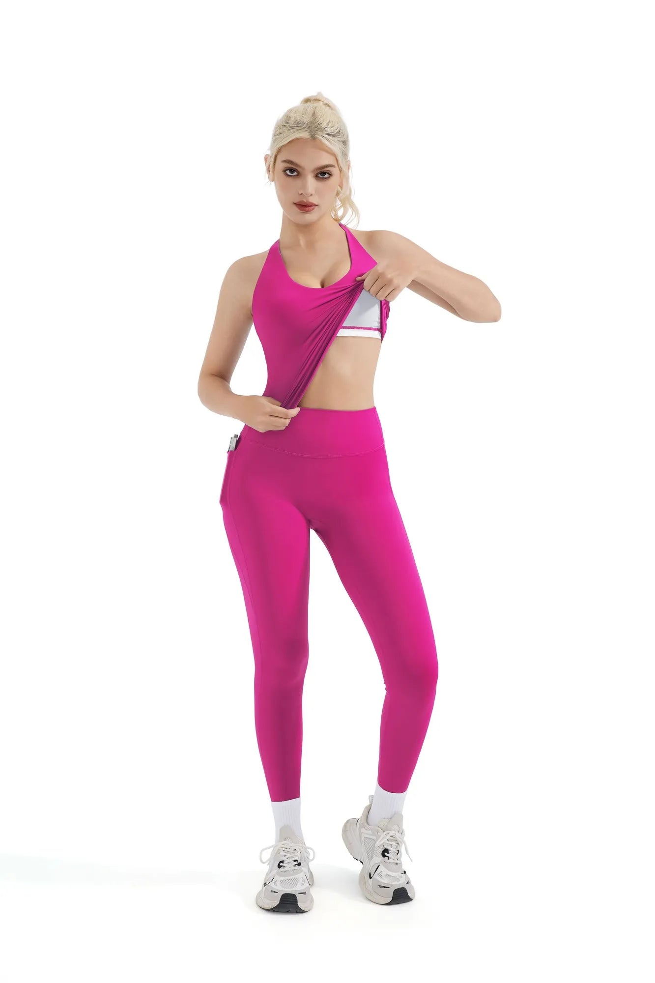 SUUKSESS Women 2 Piece Workout Sets Booty Leggings with Pockets Padded Tank Tops-SUUKSESS-SUUKSESS